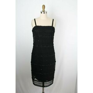R&M Richards Dress 8 Black Sleeveless Sequined Party Cocktail